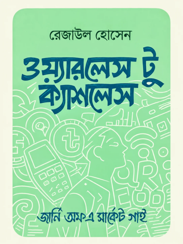 ওয়্যারলেস টু ক্যাশলেস বইয়ের কভার – রেজাউল হোসেনের ব্যবসা, সেলস ও ডিজিটাল ফাইন্যান্স বিষয়ক বই